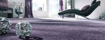 Modernes Wohnzimmer mit einem violetten Teppichboden.